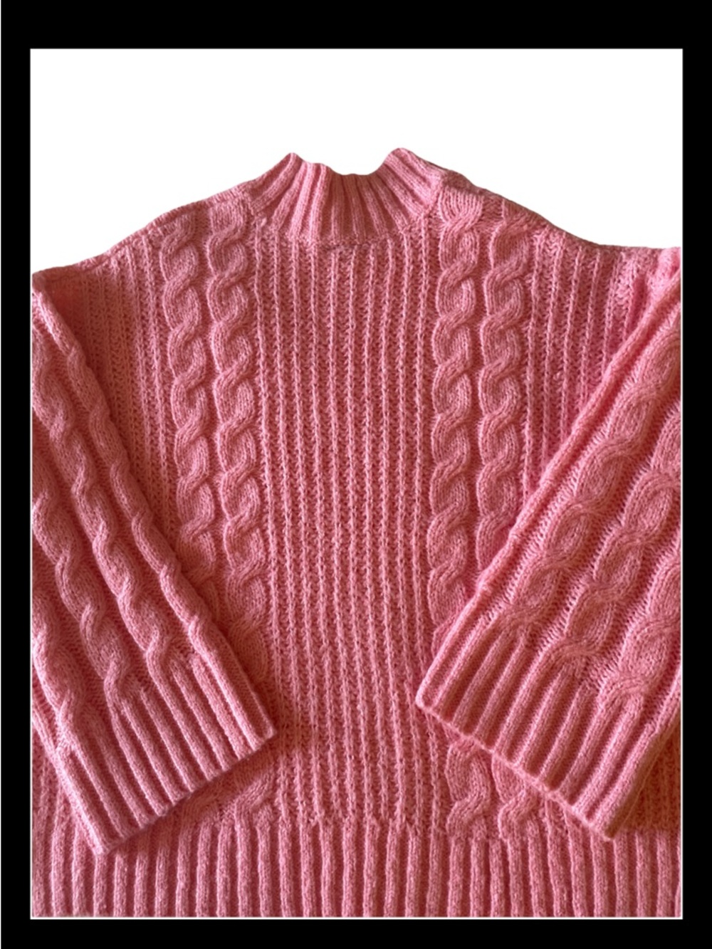 Women's Pink Cable Turtleneck Sweater
